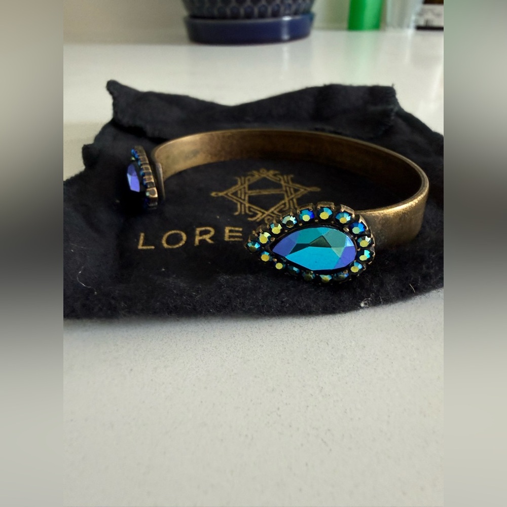 Loren Hope iridescent Gold and Blue Teardrop Bracelet cuff NWOT